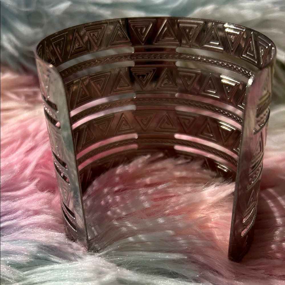 Silver Geometric Cuff Bracelet - Picture 2 of 4